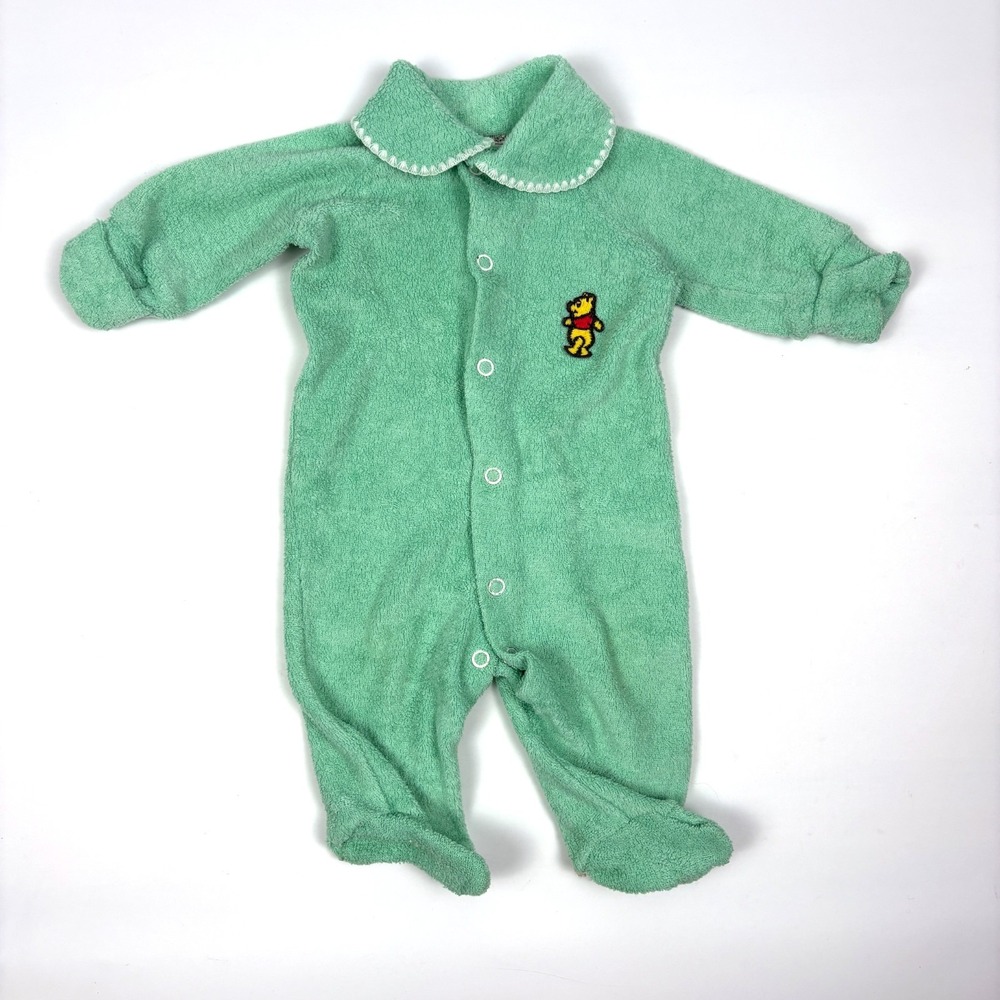 VTG 70s Sears Winnie the Pooh Sleeper Sz NB Up to 13‎ lbs Mint Green Terry Cloth